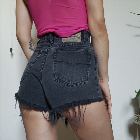 Wrangler Pants - WRANGLER black cutoff denim shorts raw hem